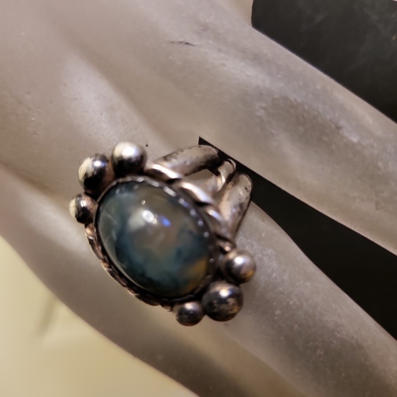 Sterling Silver Moss Agate Hand Crafted Rustic Ring signed ELF Craft Si… - Picture 3 of 13